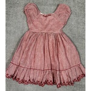 Well Dressed Wolf Dress Girls 8 Red Striped Poinsettia Linen Lined